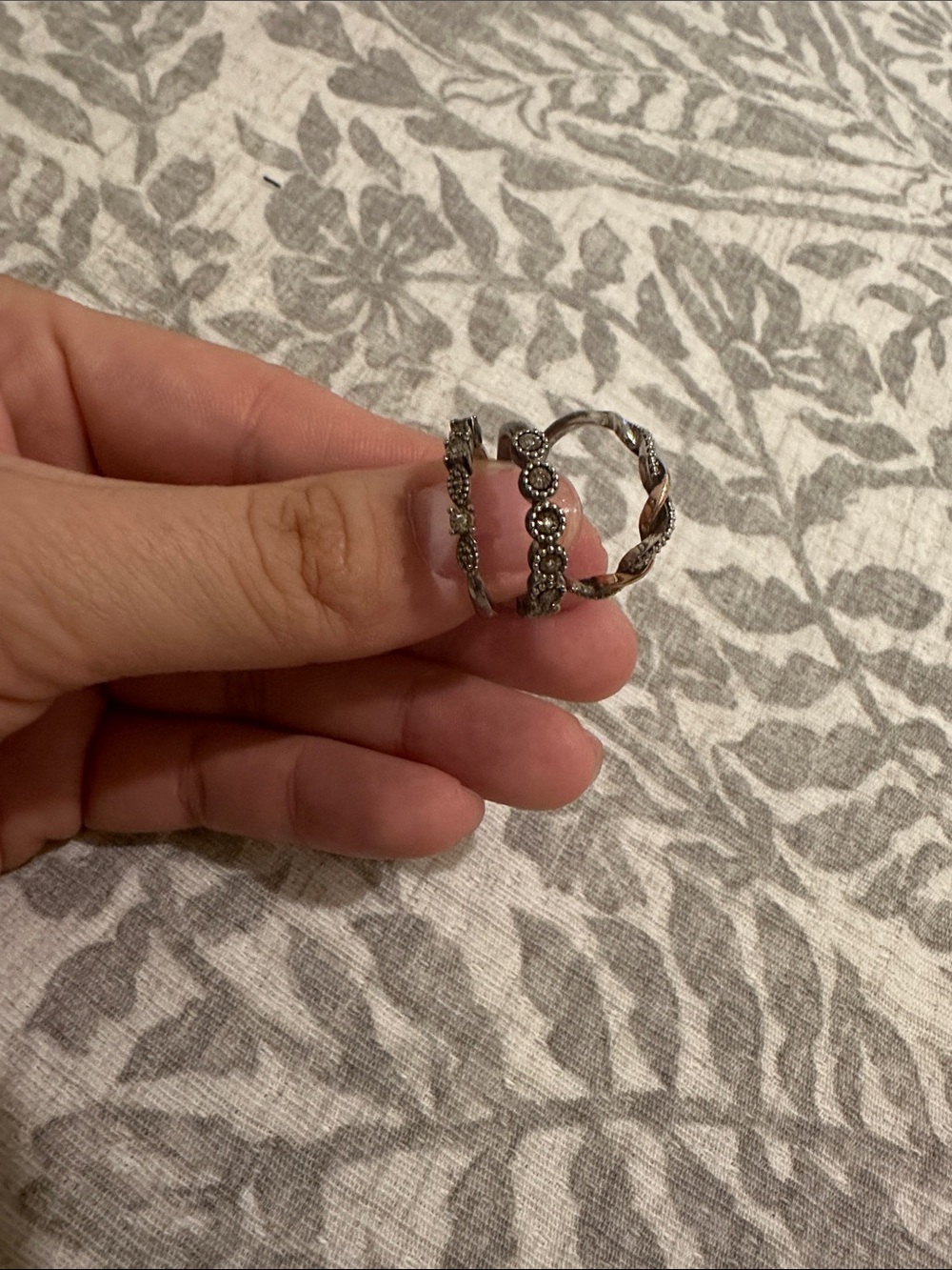 Elegant Silver-Tone Stackable Women's Rings - Antiqued Detail